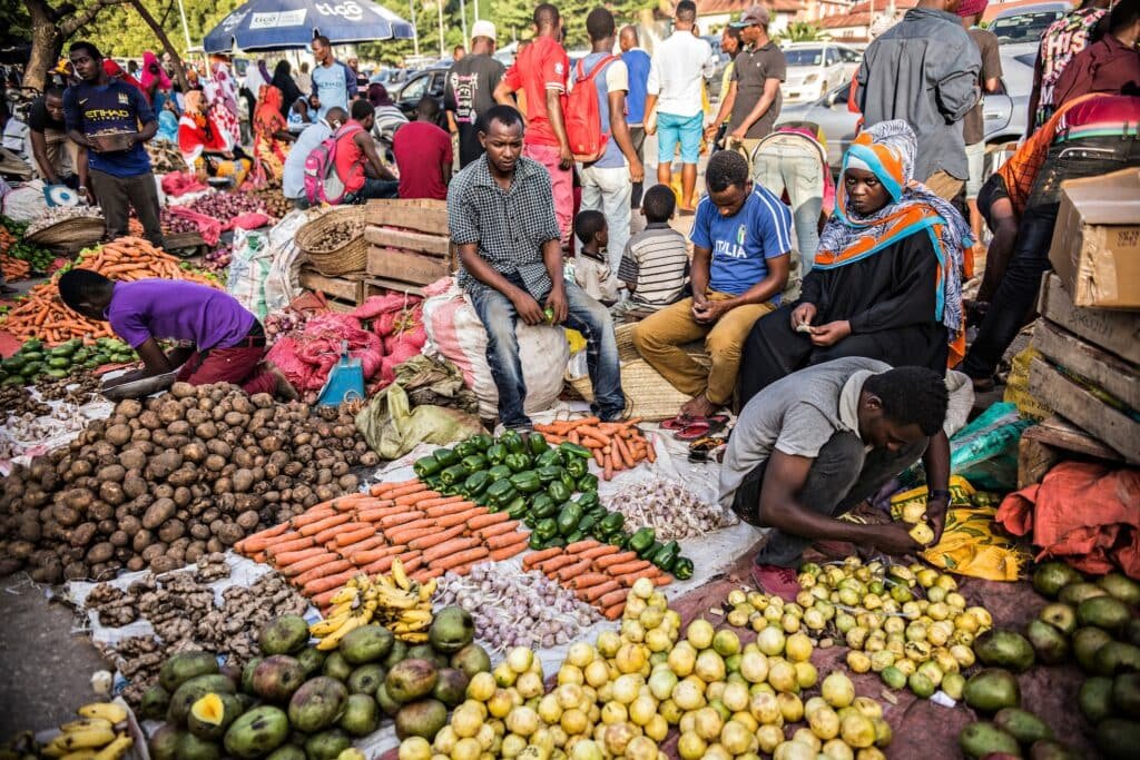 Místní trh s ovocem a zeleninou, Stone Town, Zanzibar, Tanzanie